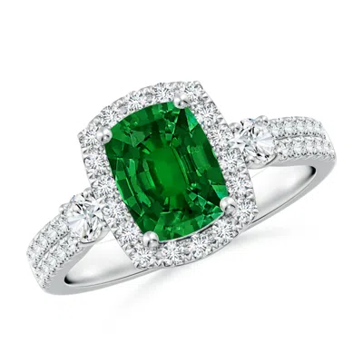 ANGARA CUSHION RECTANGULAR LAB-GROWN EMERALD HALO DOUBLE SHANK ENGAGEMENT RING