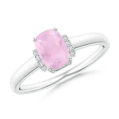 ANGARA CUSHION ROSE QUARTZ RING WITH DIAMOND COLLAR