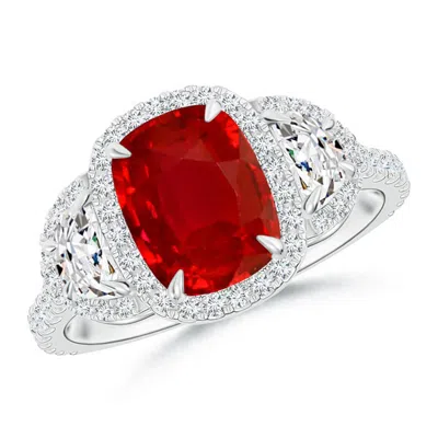 ANGARA CUSHION RUBY AND HALF MOON DIAMOND HALO RING