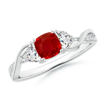 ANGARA CUSHION RUBY AND HALF MOON DIAMOND LEAF RING