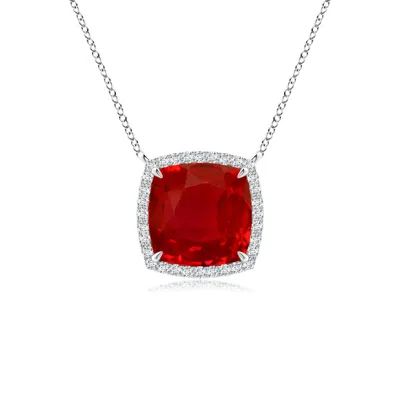 ANGARA CUSHION RUBY HALO PENDANT WITH FILIGREE