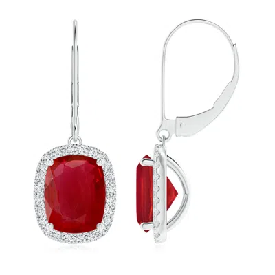 ANGARA CUSHION RUBY LEVERBACK EARRINGS WITH DIAMOND HALO