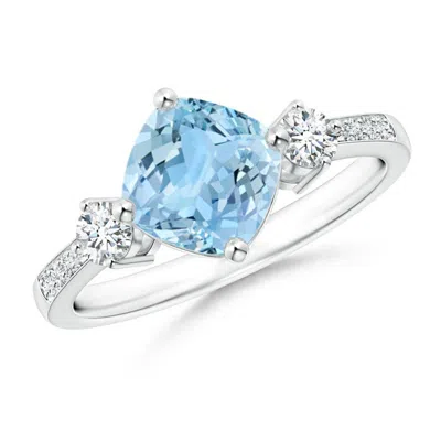 ANGARA CUSHION SIDEWAYS AQUAMARINE AND DIAMOND RING
