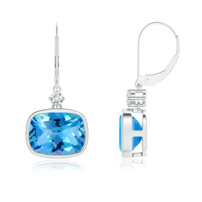 ANGARA CUSHION SWISS BLUE TOPAZ AND DIAMOND DANGLE EARRINGS