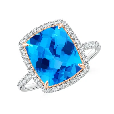 ANGARA CUSHION SWISS BLUE TOPAZ AND DIAMOND HALO RING