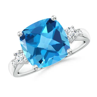 ANGARA CUSHION SWISS BLUE TOPAZ SOLITAIRE RING WITH DIAMOND ACCENTS