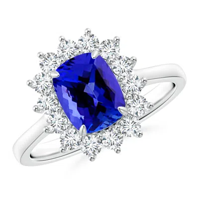 ANGARA CUSHION TANZANITE AND DIAMOND FLORAL RING WITH CLAW SET