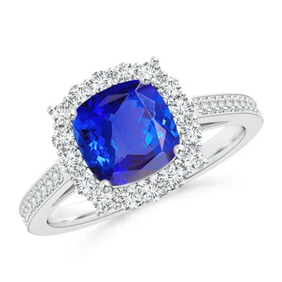 ANGARA CUSHION TANZANITE COCKTAIL RING WITH DIAMOND HALO