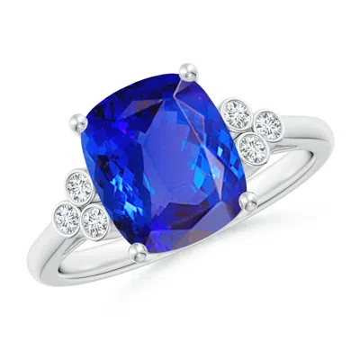 ANGARA CUSHION TANZANITE RING WITH TRIO BEZEL DIAMONDS