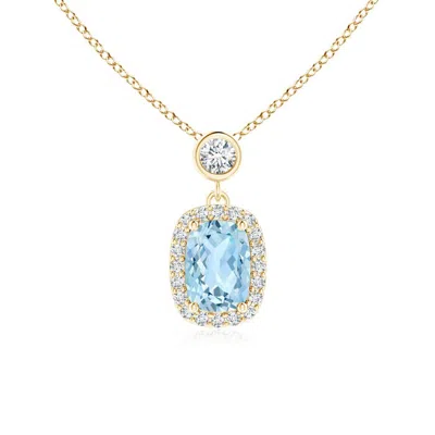 ANGARA DANGLING CUSHION AQUAMARINE AND DIAMOND HALO PENDANT
