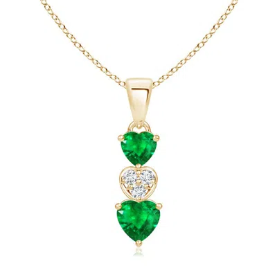 ANGARA DANGLING EMERALD AND DIAMOND TRIPLE HEART PENDANT
