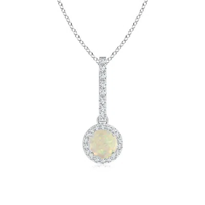 ANGARA DANGLING ROUND OPAL AND DIAMOND HALO PENDANT