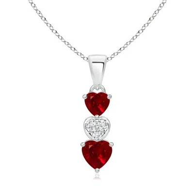 ANGARA DANGLING RUBY AND DIAMOND TRIPLE HEART PENDANT
