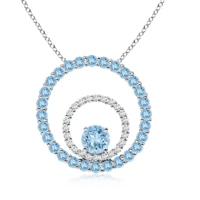 ANGARA DIAMOND AND AQUAMARINE DOUBLE CIRCLE PENDANT NECKLACE