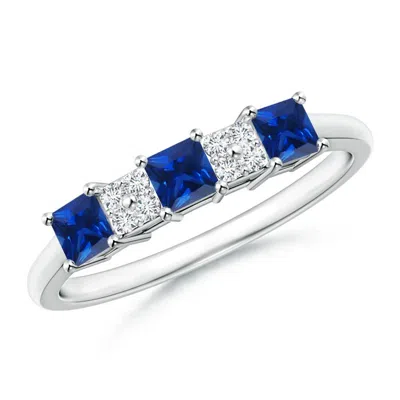 ANGARA DIAMOND CLUSTER AND 3 STONE SQUARE BLUE SAPPHIRE RING
