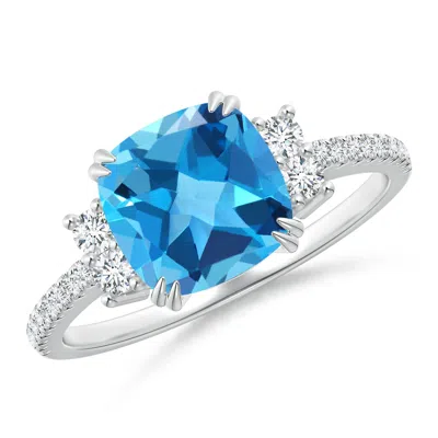 ANGARA DOUBLE CLAW-SET CUSHION SWISS BLUE TOPAZ RING