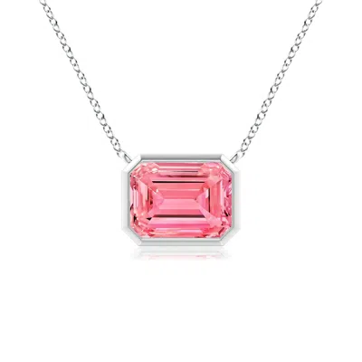 ANGARA EAST-WEST BEZEL-SET EMERALD-CUT LAB-GROWN FANCY INTENSE PINK DIAMOND PENDANT