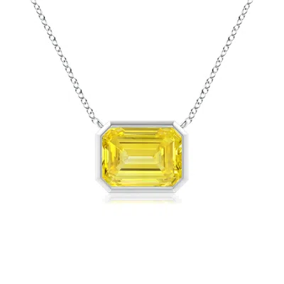 ANGARA EAST-WEST BEZEL-SET EMERALD-CUT LAB-GROWN FANCY INTENSE YELLOW DIAMOND PENDANT