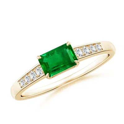 ANGARA EAST WEST EMERALD-CUT EMERALD SOLITAIRE RING WITH DIAMOND ACCENTS