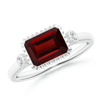 ANGARA EAST-WEST EMERALD-CUT GARNET COCKTAIL RING WITH DIAMONDS