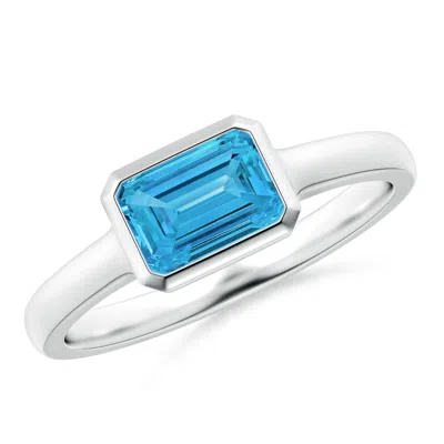 ANGARA EAST-WEST EMERALD-CUT LAB-GROWN FANCY INTENSE BLUE DIAMOND SOLITAIRE RING