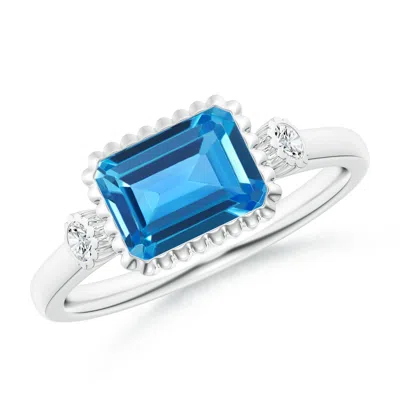 ANGARA EAST-WEST EMERALD-CUT SWISS BLUE TOPAZ RING WITH DIAMONDS