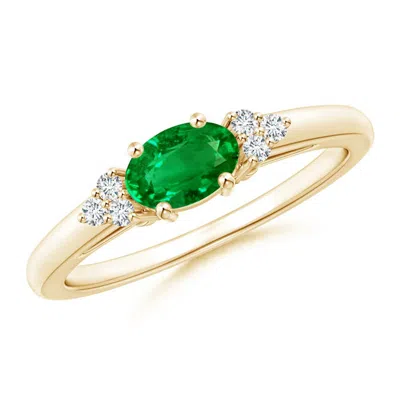 ANGARA EAST-WEST EMERALD SOLITAIRE RING WITH DIAMONDS