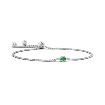 ANGARA EAST-WEST MARQUISE EMERALD BOLO BRACELET WITH HALO
