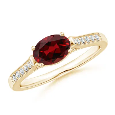 ANGARA EAST-WEST OVAL GARNET SOLITAIRE RING WITH DIAMONDS