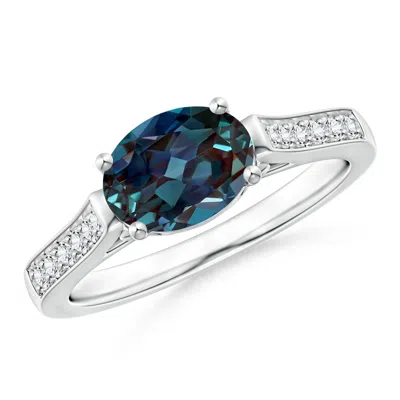 ANGARA EAST-WEST OVAL LAB-GROWN ALEXANDRITE SOLITAIRE RING WITH DIAMONDS