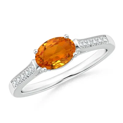 ANGARA EAST WEST OVAL ORANGE SAPPHIRE SOLITAIRE RING WITH DIAMONDS
