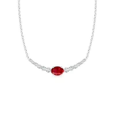 ANGARA EAST-WEST OVAL RUBY CURVED BAR NECKLACE WITH DIAMONDS