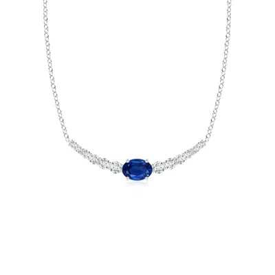ANGARA EAST-WEST OVAL SAPPHIRE CURVED BAR NECKLACE WITH DIAMONDS