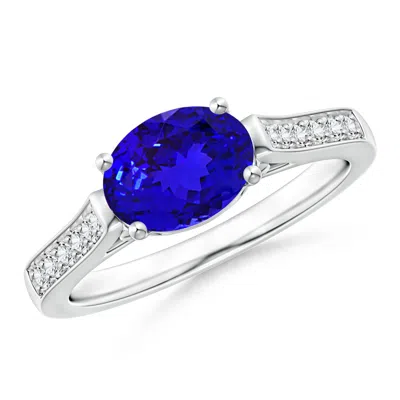 ANGARA EAST-WEST OVAL TANZANITE SOLITAIRE RING WITH DIAMONDS