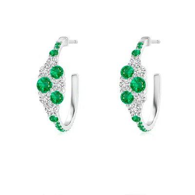 ANGARA EMERALD & DIAMOND CLUSTER ASYMMETRICAL HOOP EARRINGS