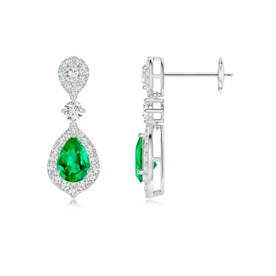 ANGARA EMERALD AND DIAMOND HALO TEARDROP EARRINGS