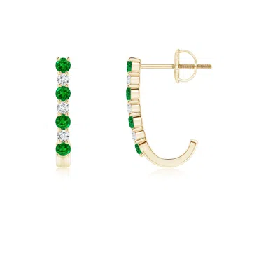 ANGARA EMERALD AND DIAMOND J-HOOP EARRINGS