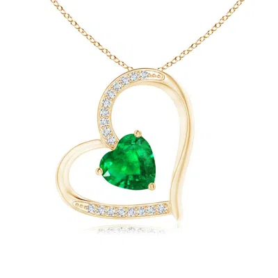 ANGARA EMERALD AND DIAMOND TILTED HEART PENDANT