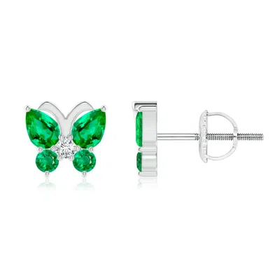 ANGARA EMERALD BUTTERFLY STUD EARRINGS WITH DIAMOND
