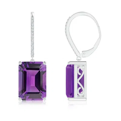 ANGARA EMERALD-CUT AMETHYST COCKTAIL EARRINGS WITH DIAMONDS