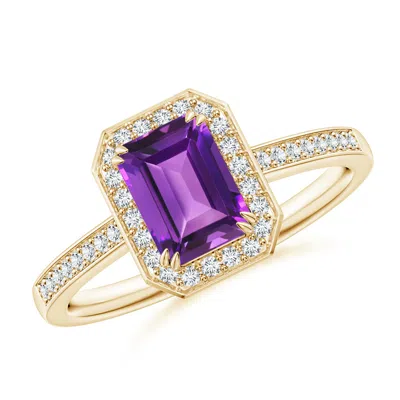 ANGARA EMERALD-CUT AMETHYST ENGAGEMENT RING WITH DIAMOND HALO