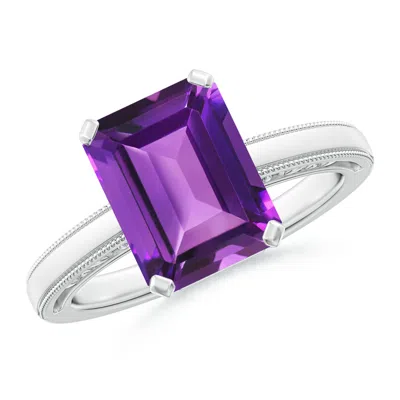 ANGARA EMERALD CUT AMETHYST SOLITAIRE RING WITH MILGRAIN