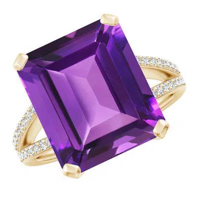 ANGARA EMERALD-CUT AMETHYST SPLIT SHANK COCKTAIL RING WITH DIAMONDS