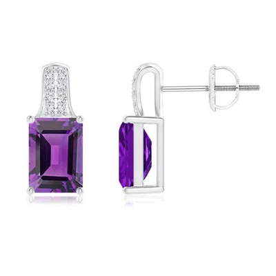 ANGARA EMERALD-CUT AMETHYST STUDS WITH DIAMOND ACCENTS