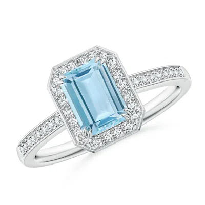 ANGARA EMERALD-CUT AQUAMARINE ENGAGEMENT RING WITH DIAMOND HALO