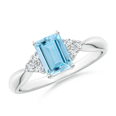 ANGARA EMERALD-CUT AQUAMARINE RING WITH TRIO DIAMONDS