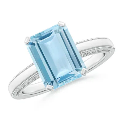 ANGARA EMERALD-CUT AQUAMARINE SOLITAIRE ENGAGEMENT RING WITH MILGRAIN