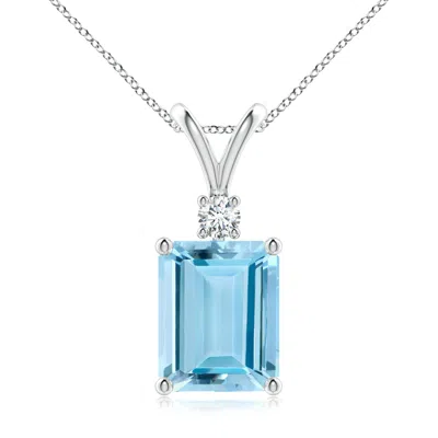 ANGARA EMERALD-CUT AQUAMARINE SOLITAIRE PENDANT WITH DIAMOND