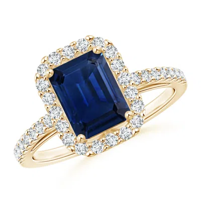 ANGARA EMERALD-CUT BLUE SAPPHIRE HALO RING