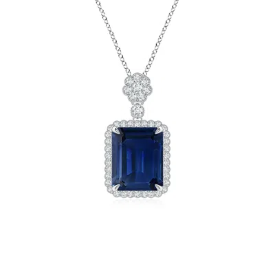 ANGARA EMERALD CUT BLUE SAPPHIRE PENDANT WITH FLORAL BALE